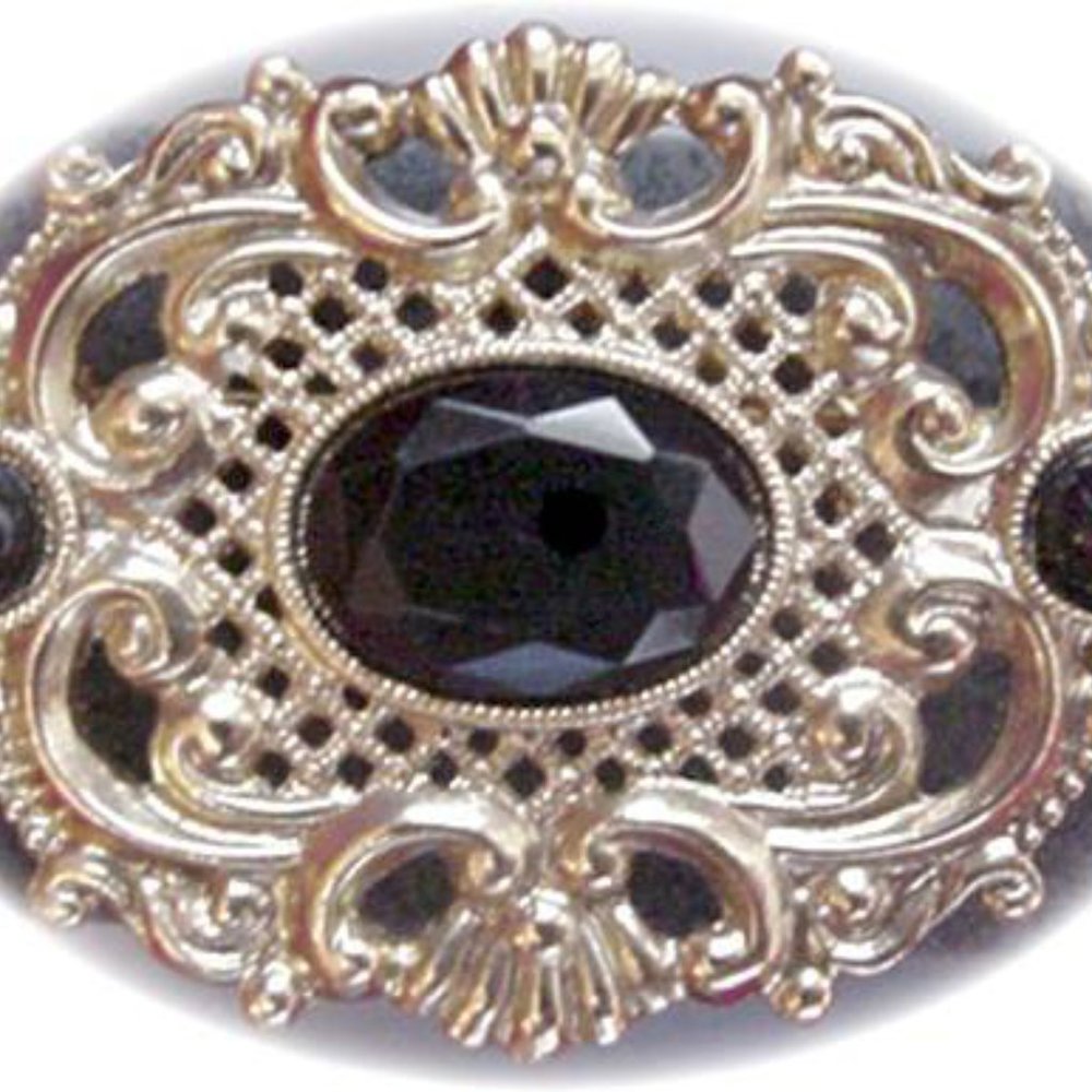 Vintage Style Brocade Filigree Brooch Black & Gold